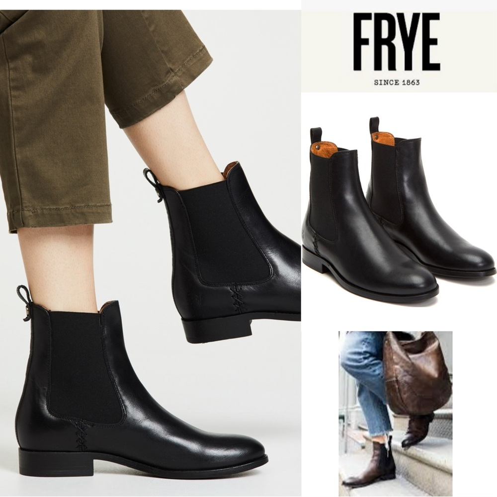 Frye MELISSA DOUBLE SOLE CHELSEA boots booties women size 9 smooth black leather - Picture 2 of 12